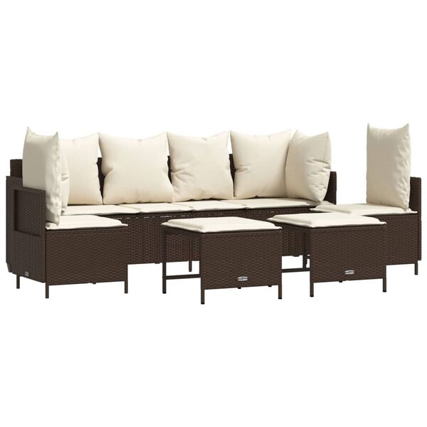 vidaXL 5-delige Loungeset met kussens poly rattan bruin