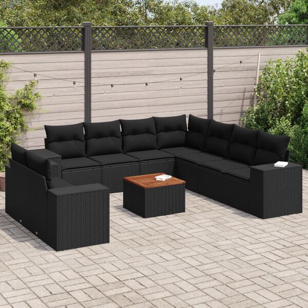 vidaXL 10-delige Loungeset met kussens poly rattan zwart
