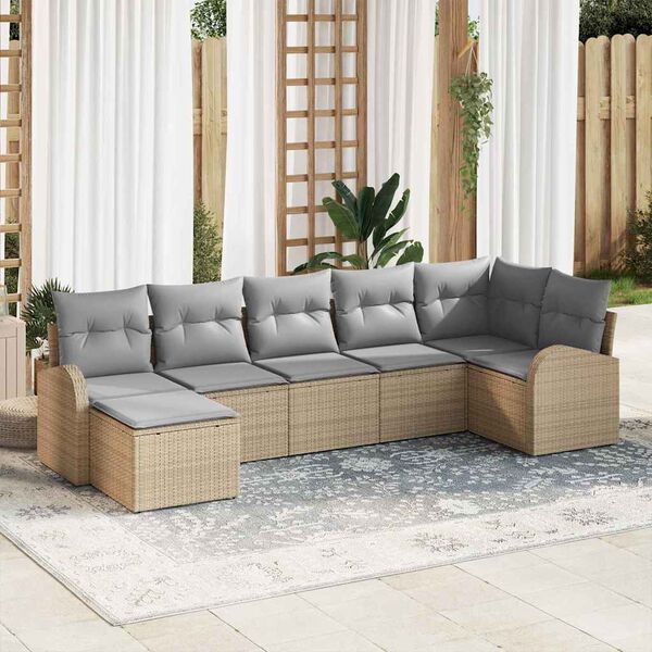 vidaXL Tuin Sofa Set met kussen 7 pcs Beige Poly riet