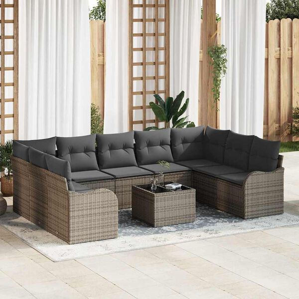 vidaXL Tuin Sofa Set met kussen 10 pcs Grijs Poly riet