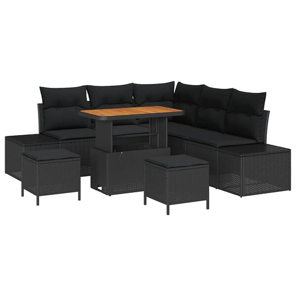 vidaXL Tuin Sofa Set met kussen 8 pcs Zwart Poly riet