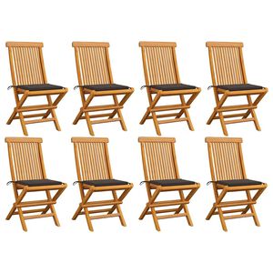 vidaXL Opklapbare stoelen met taupekleurige kussens, 8 stuks, massief teakhout
