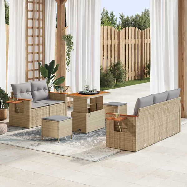 vidaXL Tuinbankenset 10 pcs Beige en Licht Grijs poly rattan