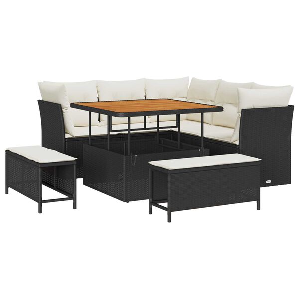 vidaXL Tuin Sofa Set met kussen met opslag 8 pcs Zwart en cr&egrave;me