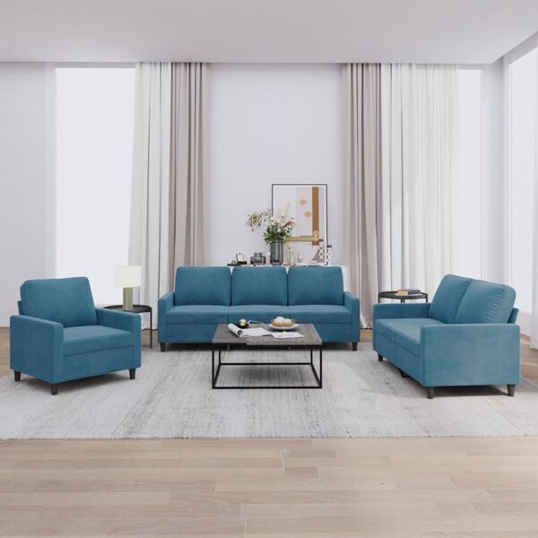 vidaXL 3-delige Loungeset met kussens fluweel blauw