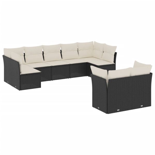 vidaXL 9-delige Loungeset met kussens poly rattan zwart