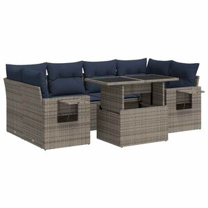 vidaXL 7-delige Loungeset met kussens poly rattan grijs