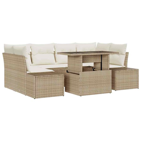 vidaXL Tuin Sofa Set met kussen 7 pcs Beige en Cr&egrave;me
