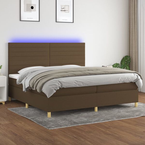 vidaXL Boxspring met matras en LED stof donkerbruin 200x200 cm