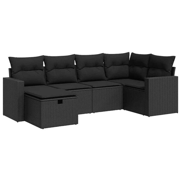 vidaXL 6-delige Loungeset met kussens poly rattan zwart