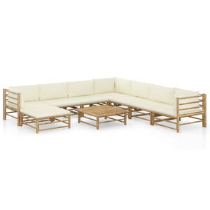 vidaXL 9-delige Loungeset met cr&egrave;mewitte kussens bamboe