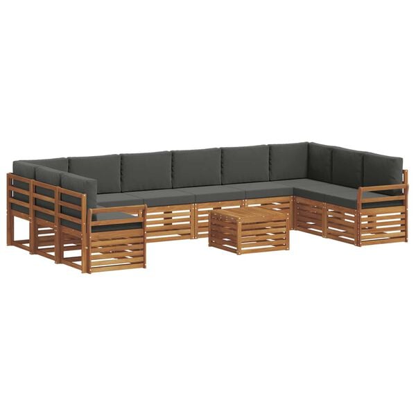 vidaXL Sofa-Sets 11 pcs Natuurlijk en Antraciet Massief Acaciahout