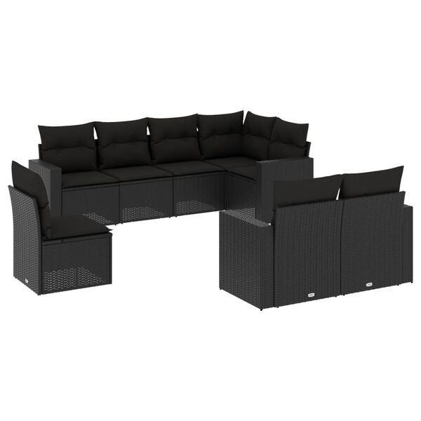 vidaXL 8-delige Loungeset met kussens poly rattan zwart