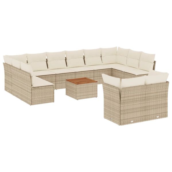 vidaXL 13-delige Loungeset met kussens poly rattan beige