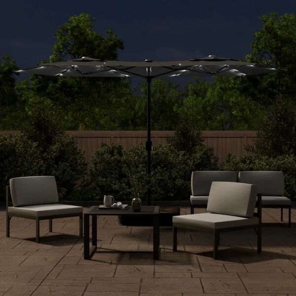 vidaXL Parasol dubbel dak met LED's 316x145 cm antracietkleurig