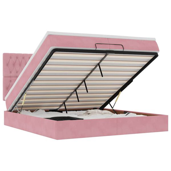 vidaXL Ottoman bed met matrassen en LED's 200x200cm fluweel roze