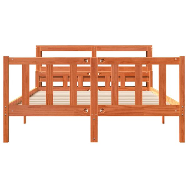 vidaXL Bedframe met hoofdbord massief grenenhout wasbruin 150x200 cm