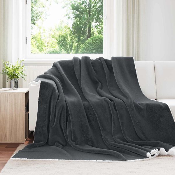 vidaXL Gooi Deken Donkergrijs 220 x 240 cm Fleece