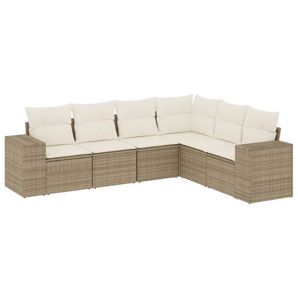 vidaXL 6-delige Loungeset met kussens poly rattan beige