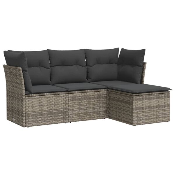 vidaXL 4-delige Loungeset met kussens poly rattan grijs