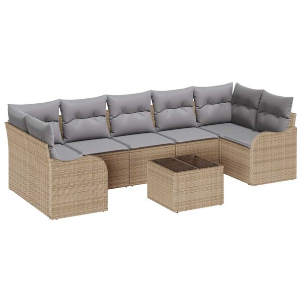 vidaXL Tuin Sofa Set 8 pcs Beige en Grijs Poly Riet en Staal en Glas