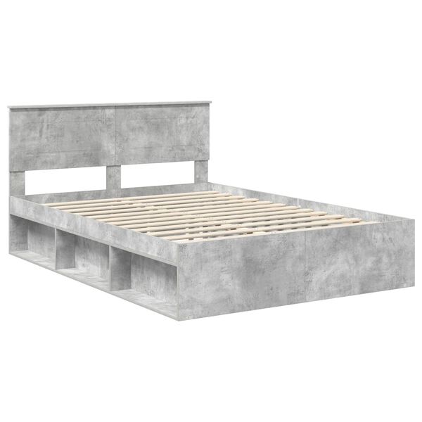 vidaXL Bedframe met hoofdeinde Beton 140 x 190 cm Bewerkt hout