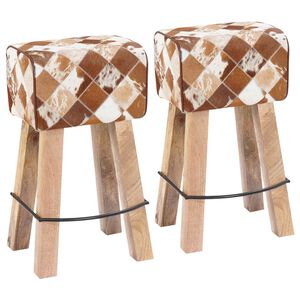 vidaXL Barkruk 2 st Bruine patchwork 44 x 33 x 74 cm Echt Leer