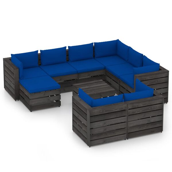 vidaXL 10-delige Loungeset met kussens grijs ge&iuml;mpregneerd hout