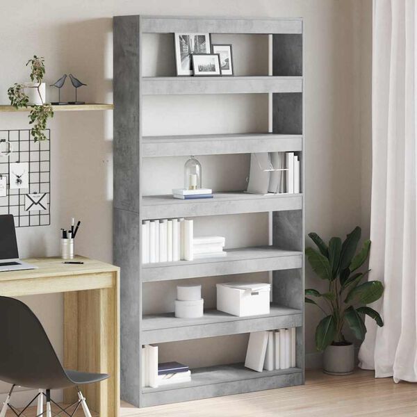 vidaXL Boekenkast Beton Grijs 100 x 30 x 198 cm Bewerkt hout