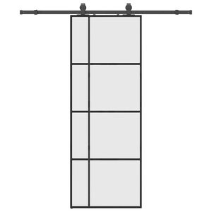 vidaXL Schuifdeur met beslagset 76x205 cm ESG glas zwart