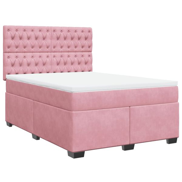vidaXL Boxspring met matras fluweel roze 140x200 cm