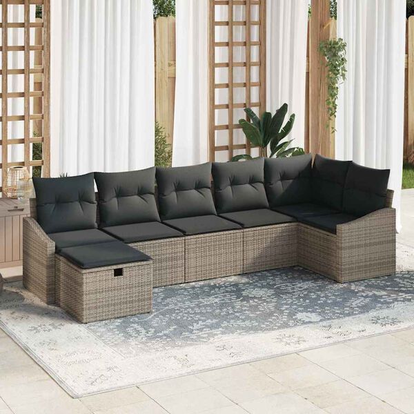 vidaXL Tuin Sofa Set met kussen 7 pcs Grijs 55 x 62 x 69 cm Poly riet