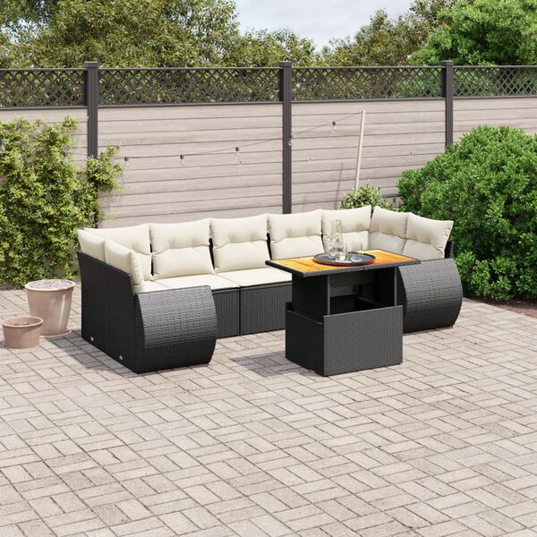 vidaXL 8-delige Loungeset met kussens poly rattan zwart