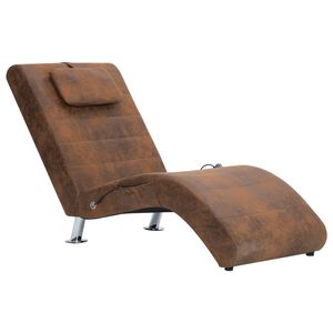 vidaXL Massage chaise longue met kussen kunstsuède bruin