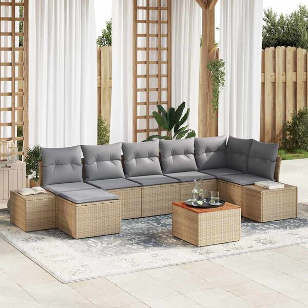 vidaXL Tuinbankenset met kussen 8 pcs Beige poly rattan
