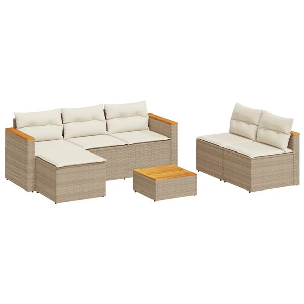 vidaXL 5-delige Loungeset met kussens poly rattan en acaciahout beige