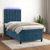 vidaXL Boxspring met matras en LED fluweel donkerblauw 90x190 cm