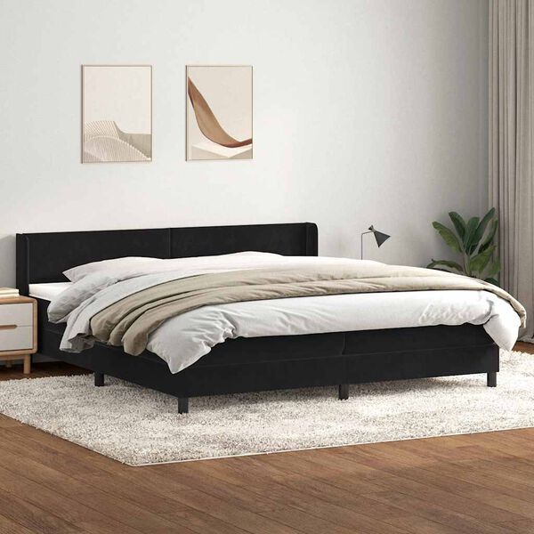 vidaXL Boxspring met matras fluweel zwart 200x210 cm