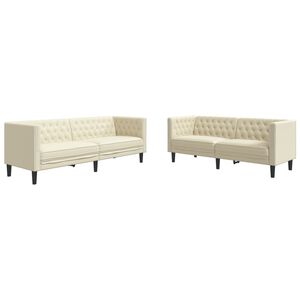 vidaXL 2-delige Loungeset Chesterfield-stijl kunstleer cr&egrave;mekleurig