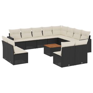vidaXL 13-delige Loungeset met kussens poly rattan zwart