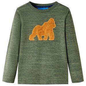 Kindershirt met lange mouwen 104 gem&ecirc;leerd kakikleurig