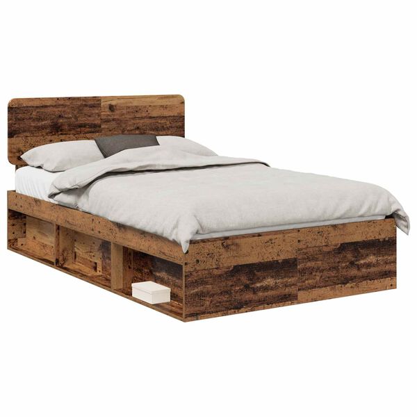 vidaXL Bedframe met hoofdeinde Oudhout 120 x 200 cm Massief grenenhout