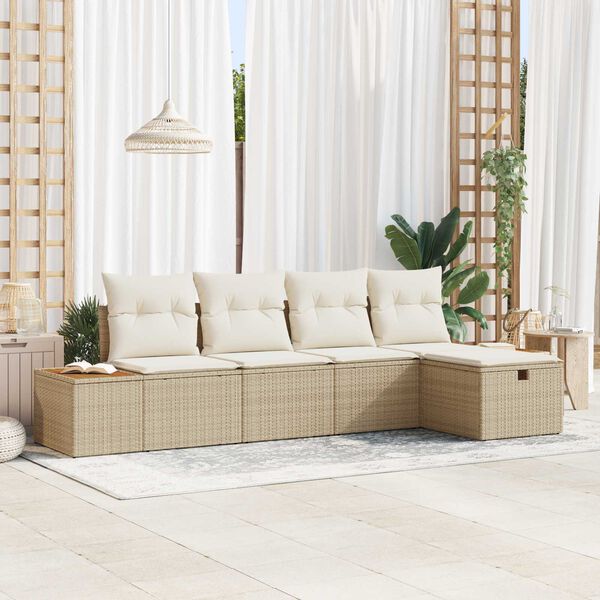 vidaXL Tuin Sofa Set met kussen 5 pcs Beige Poly riet