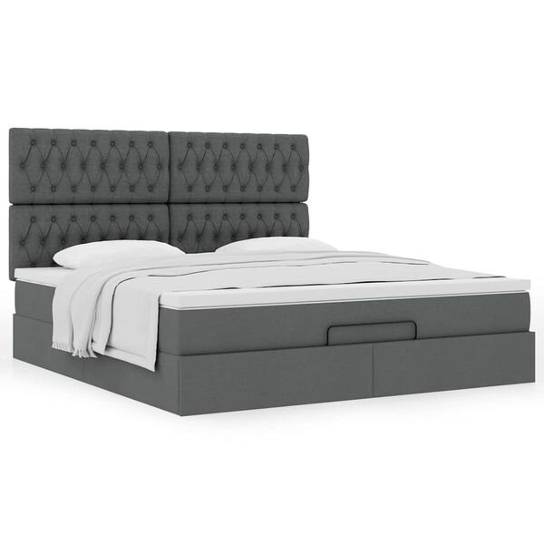 vidaXL Ottoman bed met matras 160x200cm stof donkergrijs