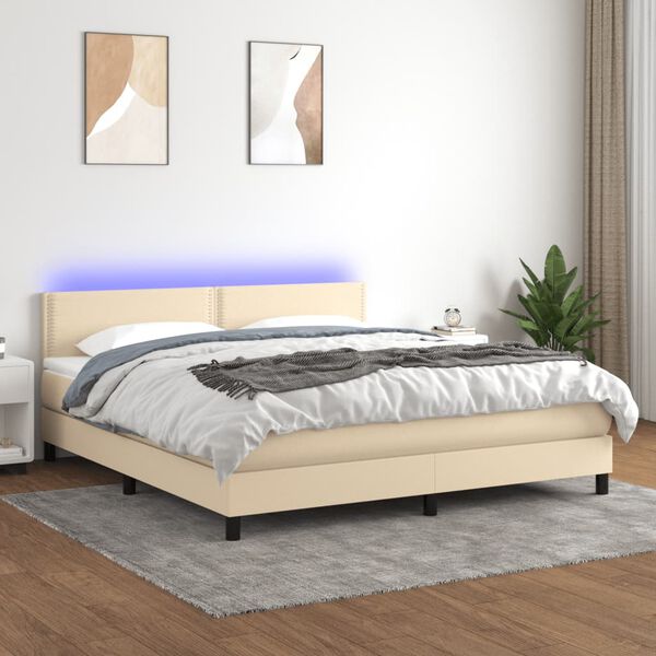 vidaXL Boxspring met matras en LED stof cr&egrave;mekleurig 180x200 cm