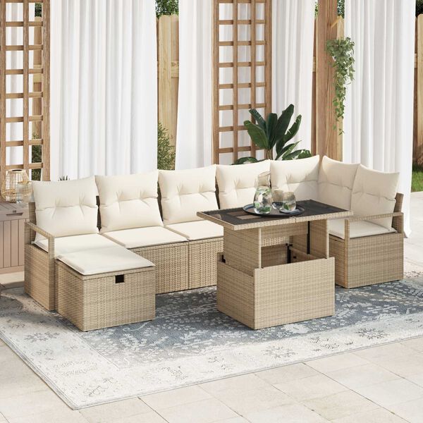 vidaXL Tuin Sofa Set met kussen met opslag 8 pcs Beige Poly riet