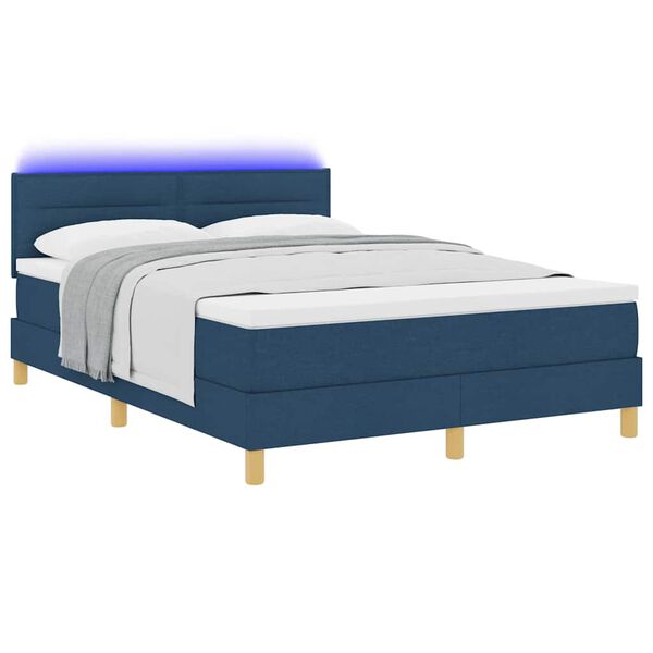 vidaXL LED Box Spring Bed met matras met LED Blauw 140 x 200 cm Stof