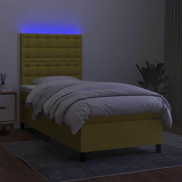 vidaXL Boxspring met matras en LED stof groen 90x190 cm