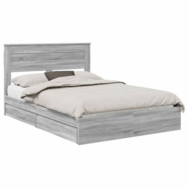 vidaXL Opslag bed met lade Grijs Sonoma 140 x 200 cm Bewerkt hout