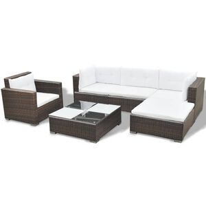 vidaXL 6-delige Loungeset met kussens poly rattan bruin